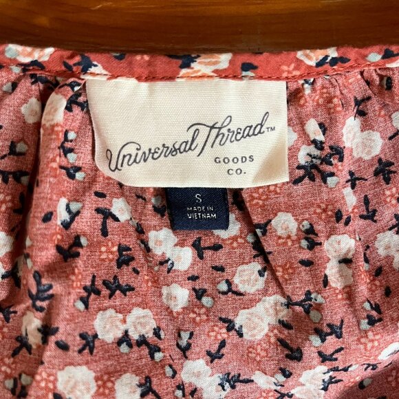 Micro Floral Baby Doll Short Sleeve Orange Shirt - Size Small - Picture 7 of 8